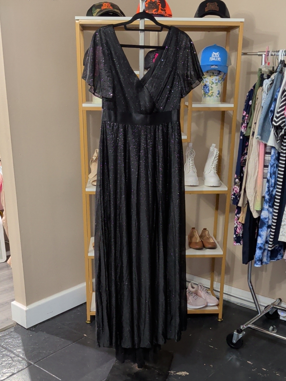 Black Glitter V-Neck Evening Gown